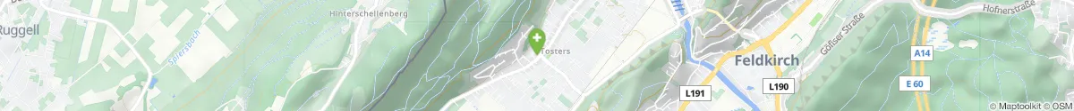 Kartendarstellung des Standorts für Apotheke Tosters in 6800 Feldkirch-Tosters